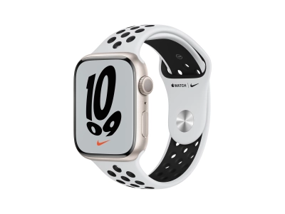 Apple Watch 7 Nike GPS, 45 mm Aluminium Starlight with Pure Platinum/Black Sport Band - MKNA3NF/A